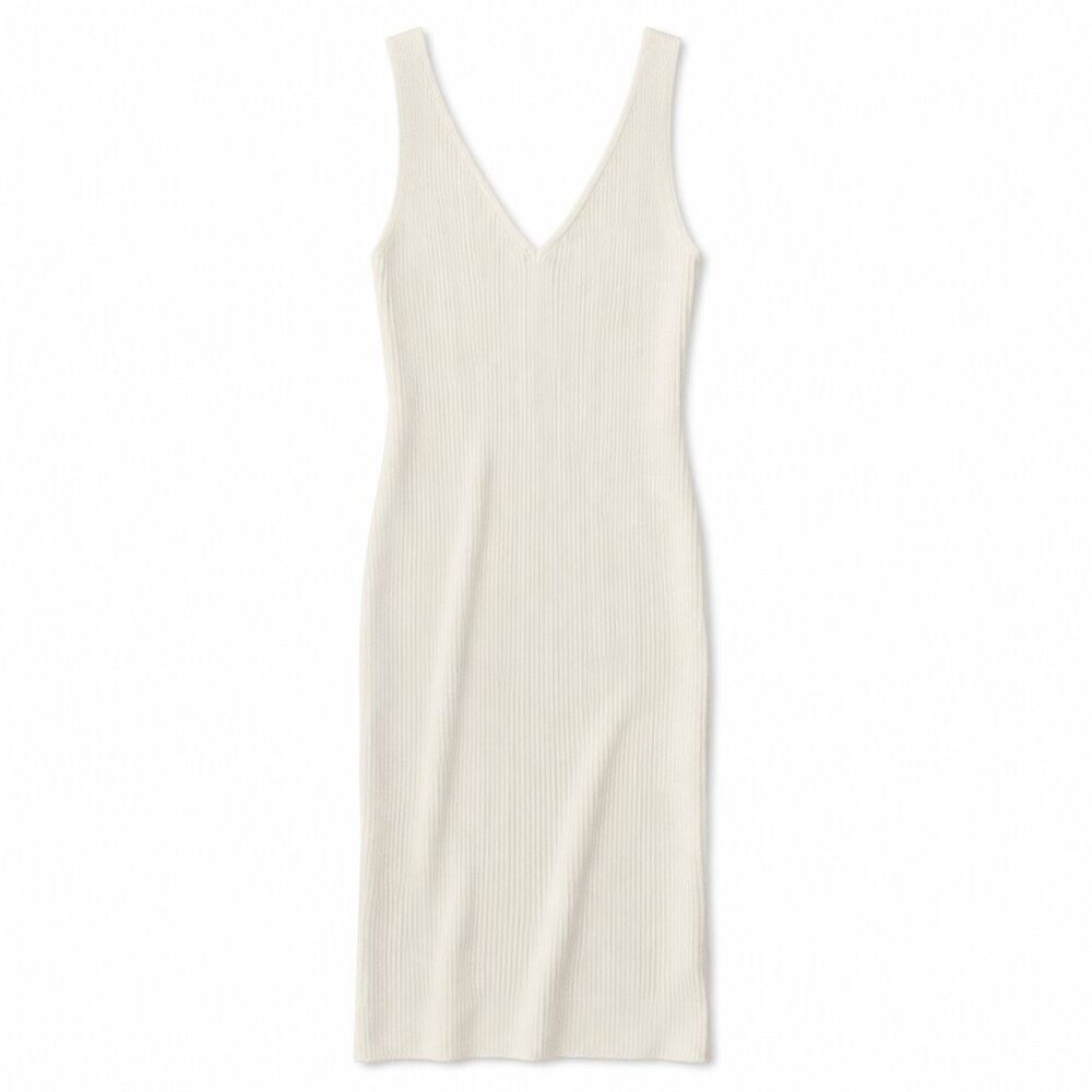 Reformation Heron Ribbed Knit Midi Sweater Dress Beige NWT Women’s L